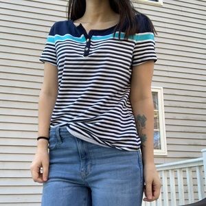 Charter Club | Blue striped short sleeve shirt